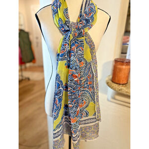 The Limited sheer silk scarf with a green, blue, and orange paisley print